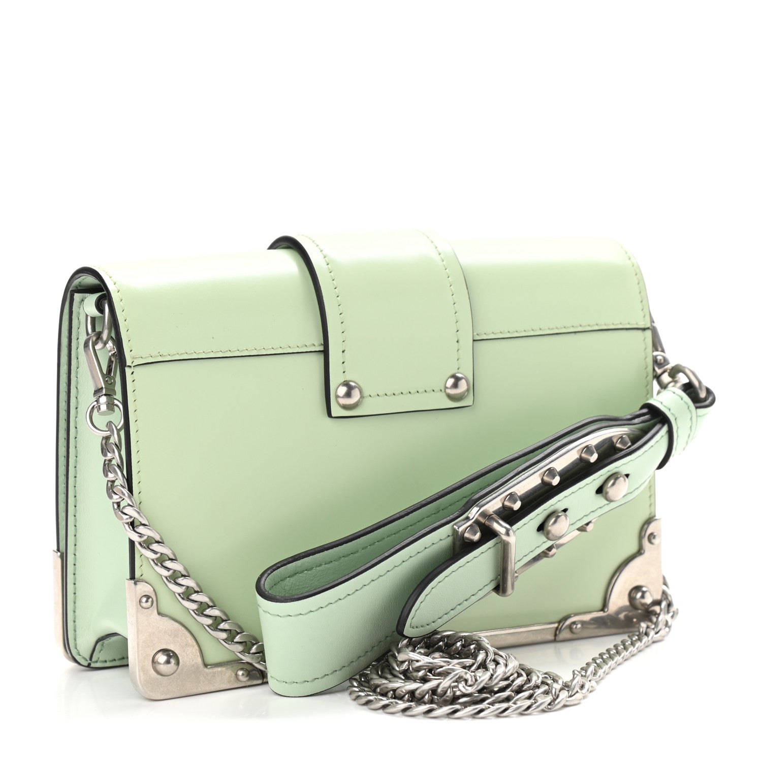 Prada Spazzolato Soft Calf Cahier Chain Wristlet Acqua 1 of 10