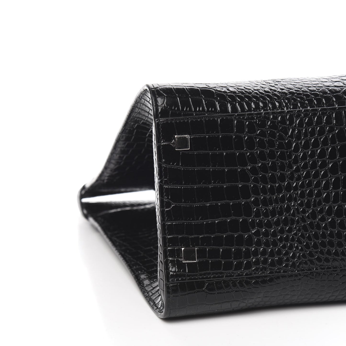 Shiny Calfskin Crocodile Embossed Medium Manhattan Shopper Tote Black