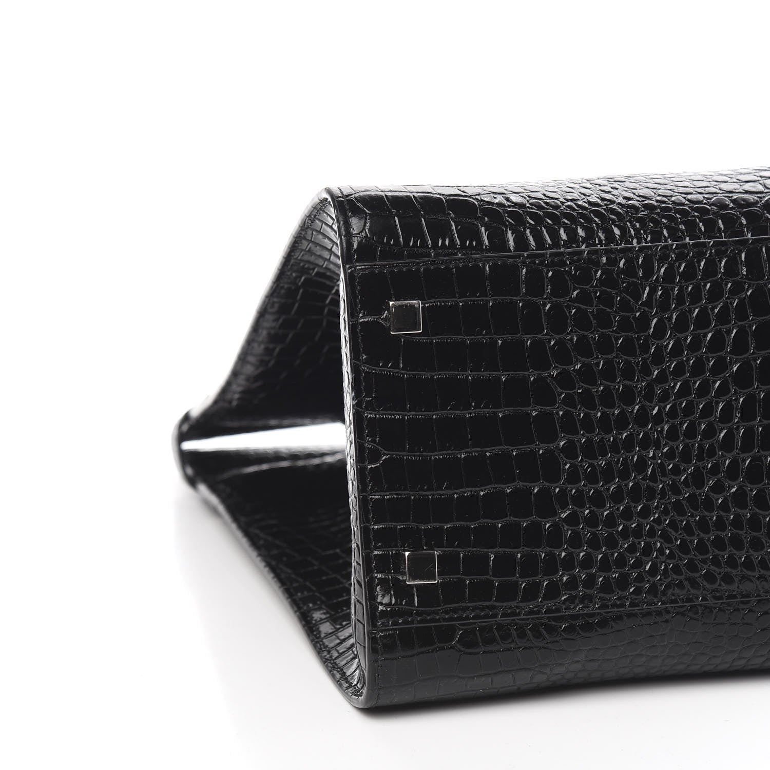 Saint Laurent Shiny Calfskin Crocodile Embossed Medium Manhattan Shopper Tote Black 7 of 9