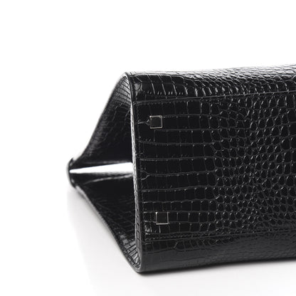 Saint Laurent Shiny Calfskin Crocodile Embossed Medium Manhattan Shopper Tote Black 7 of 9
