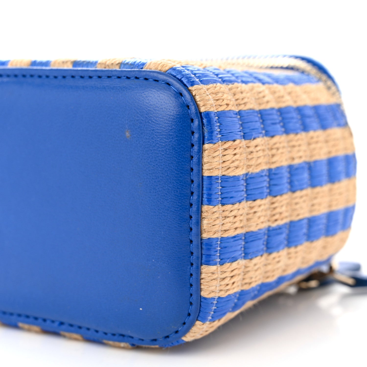 Chanel Raffia Jute Striped Mini Vanity Case With Chain Blue Beige 10 of 11