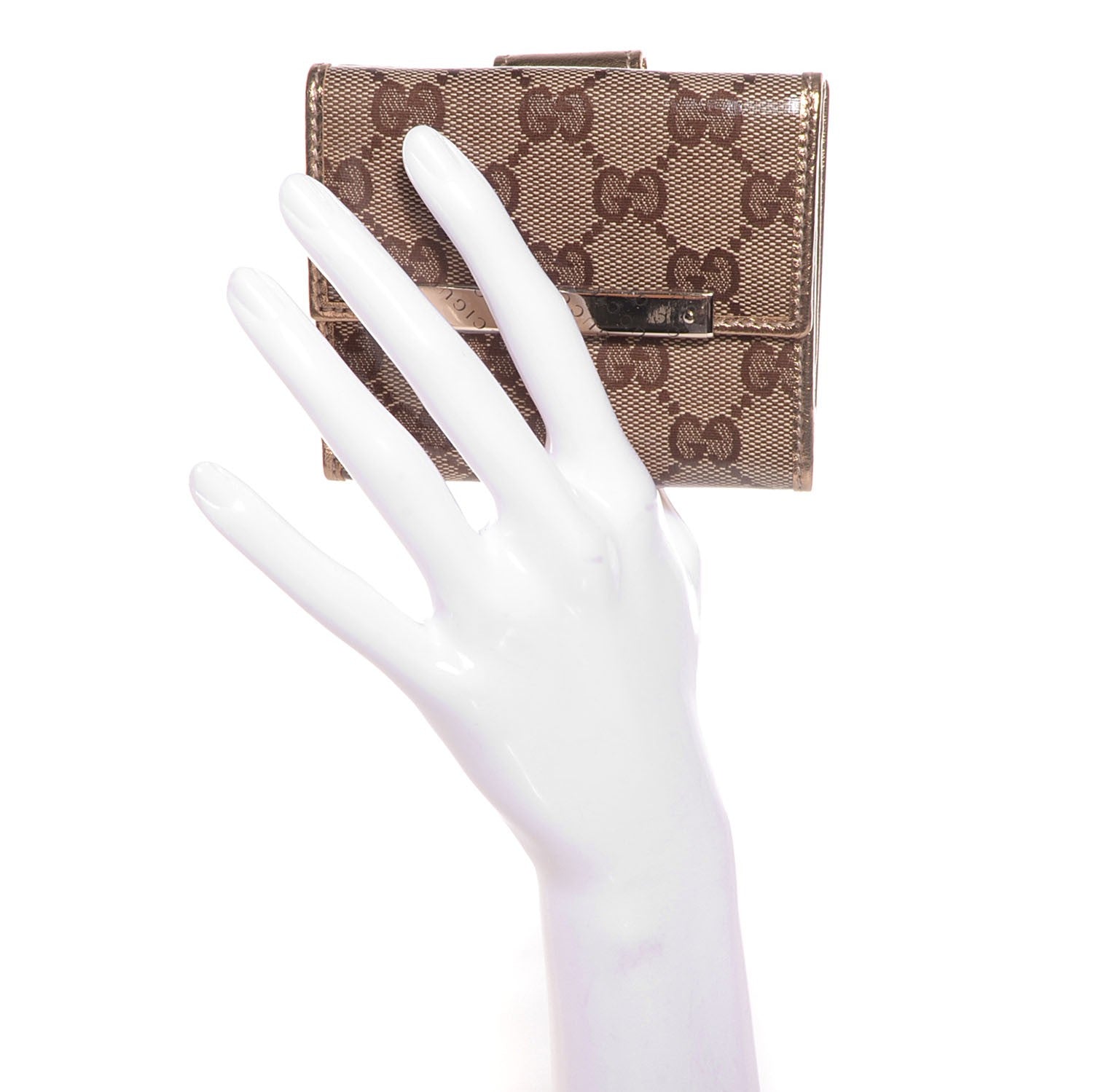 Gucci Crystal Monogram Metal Bar French Flap Wallet Gold 2 of 8