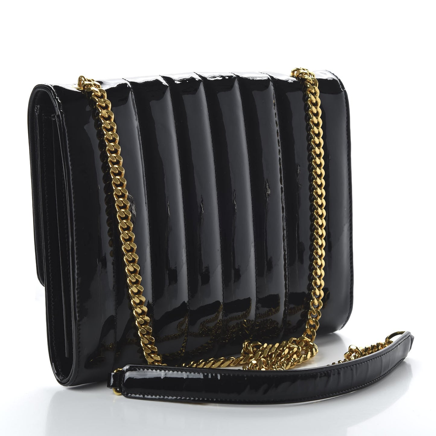 Patent Calfskin Matelasse Monogram Vicky Chain Wallet Black