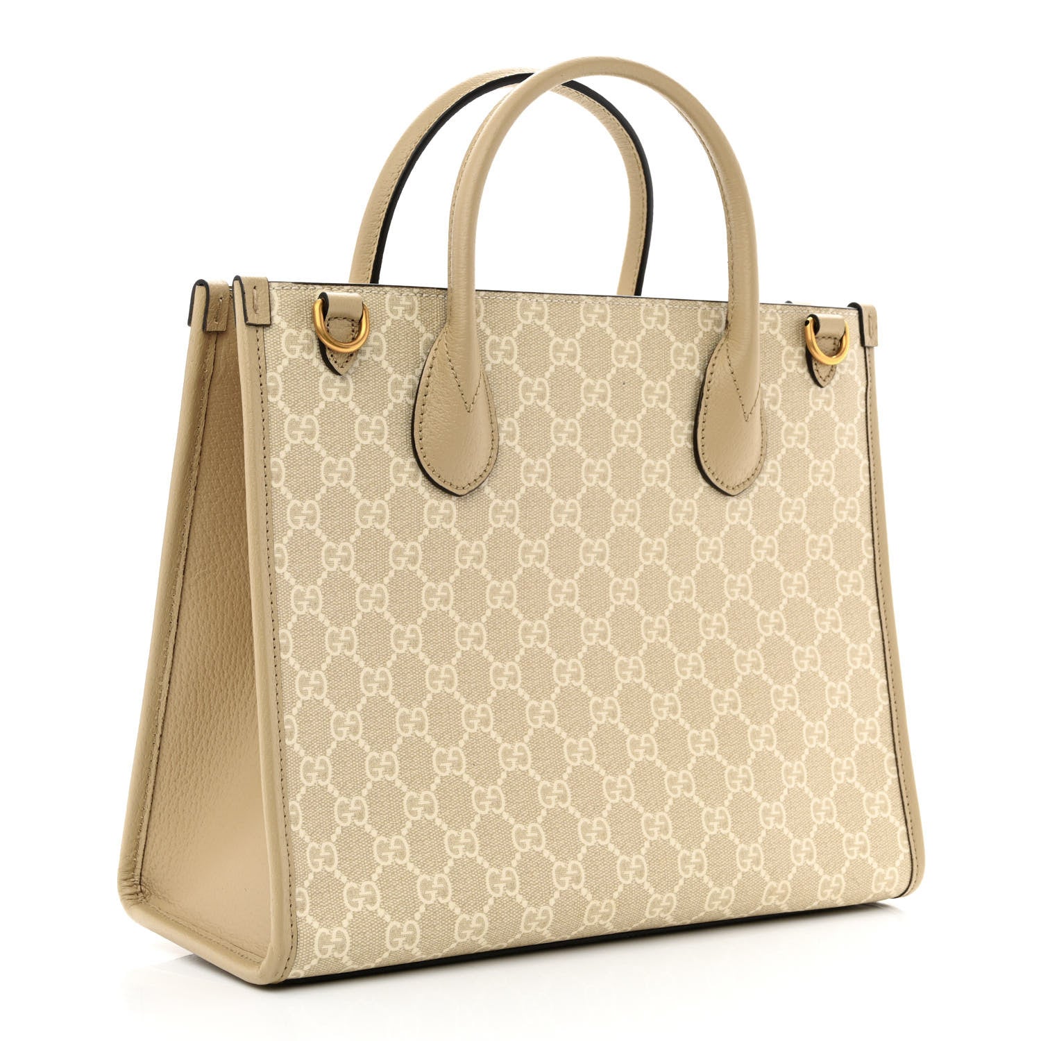 Gucci GG Supreme Monogram Textured Dollar Calfskin Small Retro Interlocking G Tote Bag Beige Mystic White Oatmeal 3 of 10