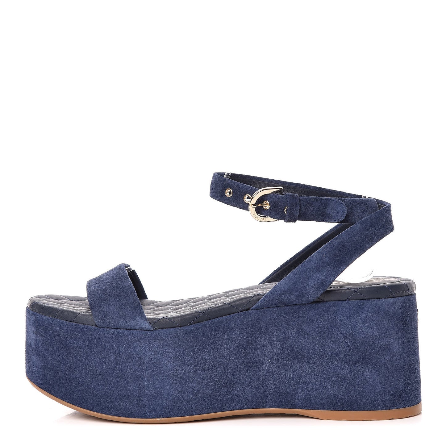 Suede Calfskin Platform Wedge Sandals 37.5 Blue