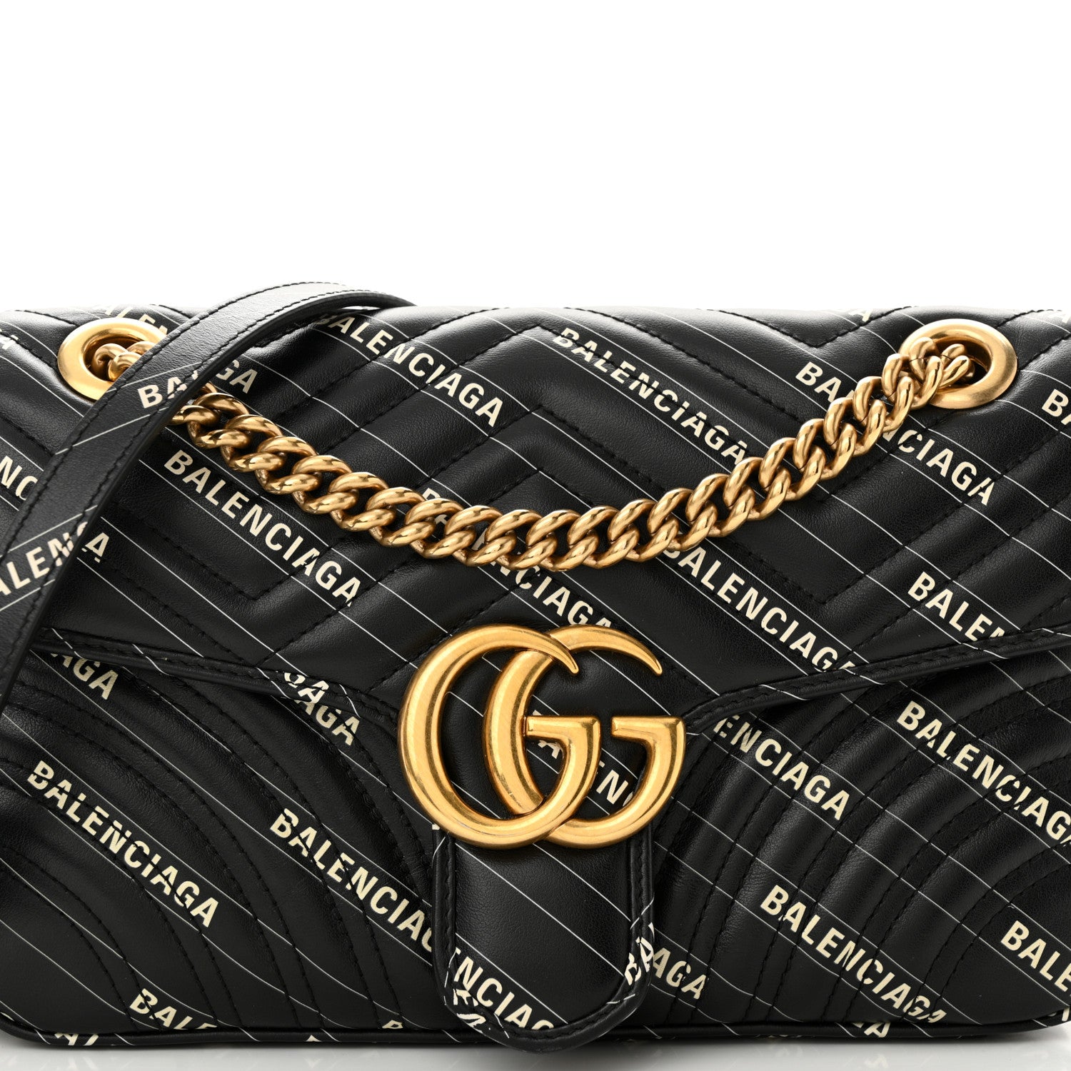 Gucci X BALENCIAGA Calfskin Matelasse Logo Print Small GG Marmont Shoulder Bag Black 8 of 14