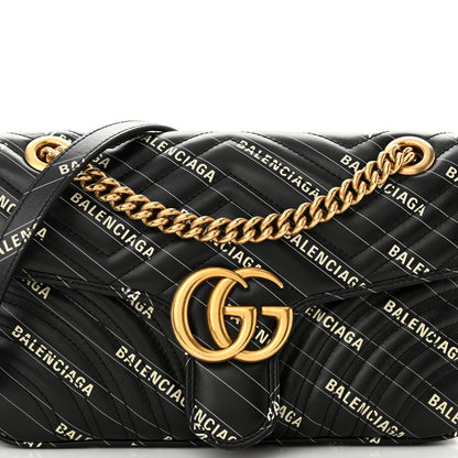 Gucci X BALENCIAGA Calfskin Matelasse Logo Print Small GG Marmont Shoulder Bag Black 8 of 14