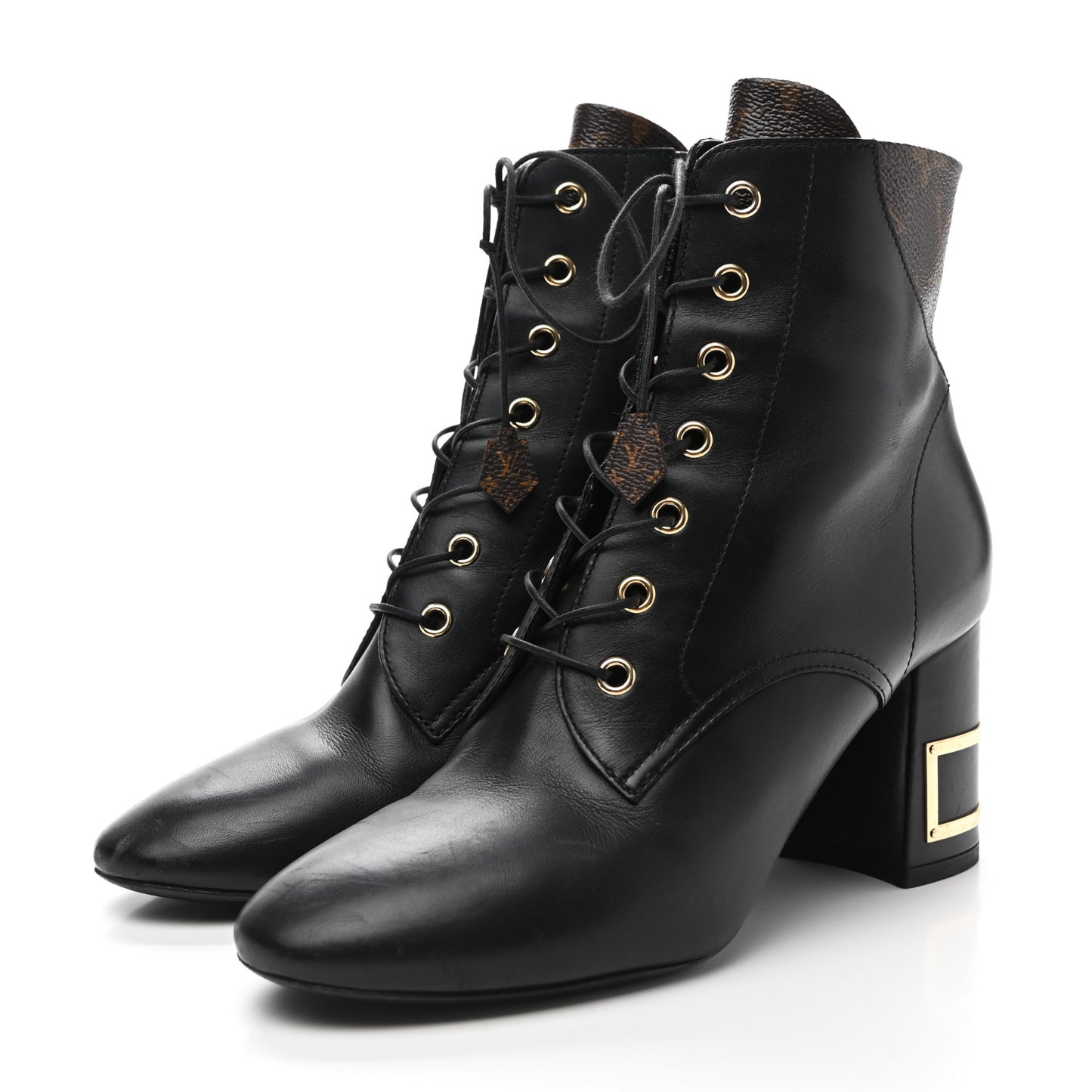 Calfskin Monogram Bliss Lace Up Ankle Boots 38 Black
