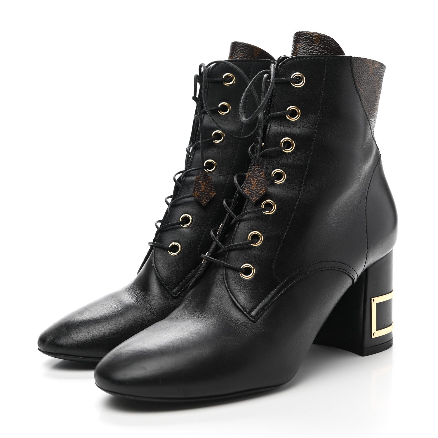 Louis Vuitton Calfskin Monogram Bliss Lace Up Ankle Boots 38 Black 3 of 12