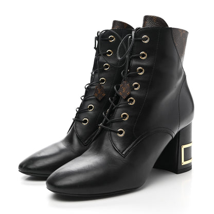 Louis Vuitton Calfskin Monogram Bliss Lace Up Ankle Boots 38 Black 3 of 12