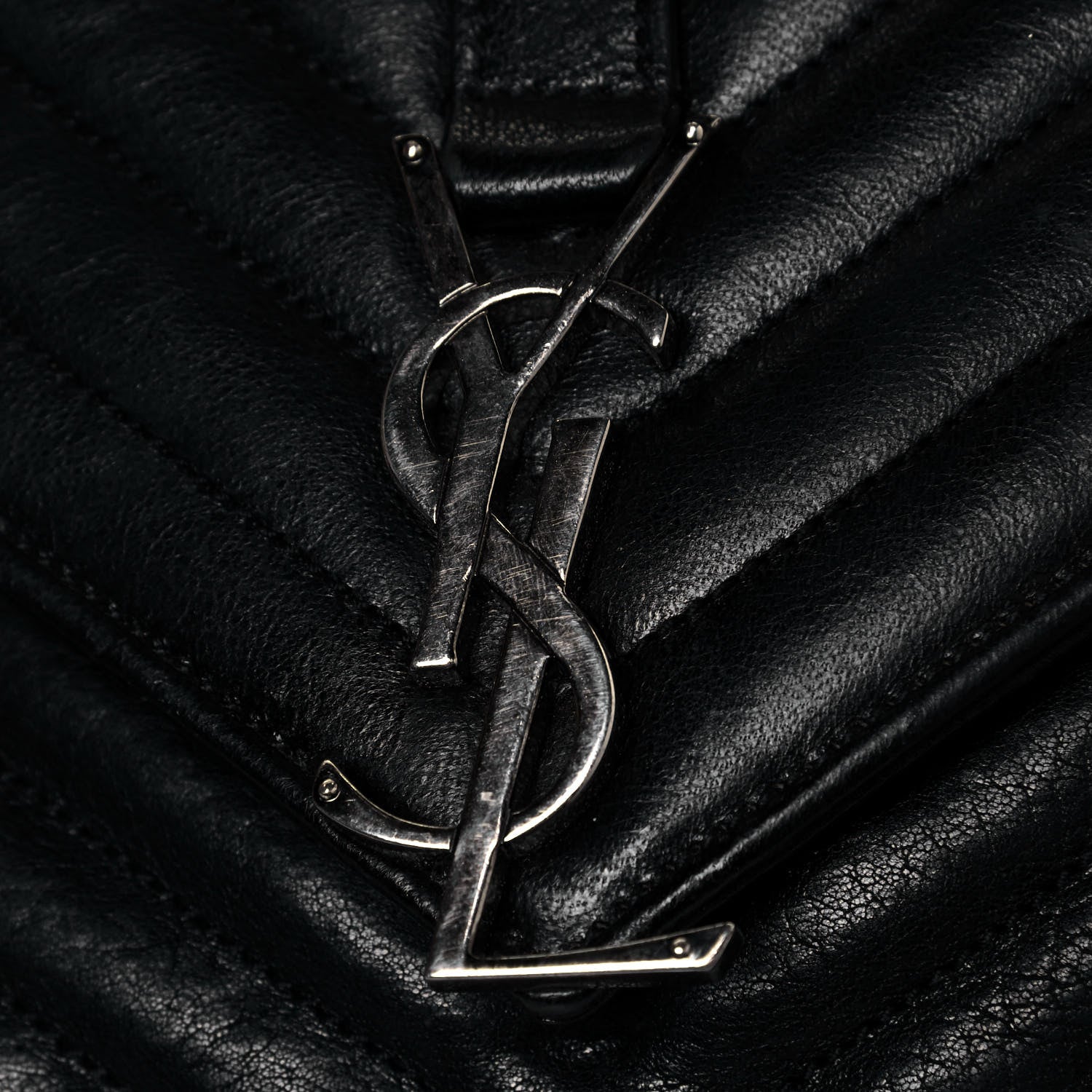 Saint Laurent Sheepskin Matelasse Chevron Monogram Large College Satchel Black 10 of 11