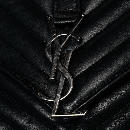Saint Laurent Sheepskin Matelasse Chevron Monogram Large College Satchel Black 10 of 11