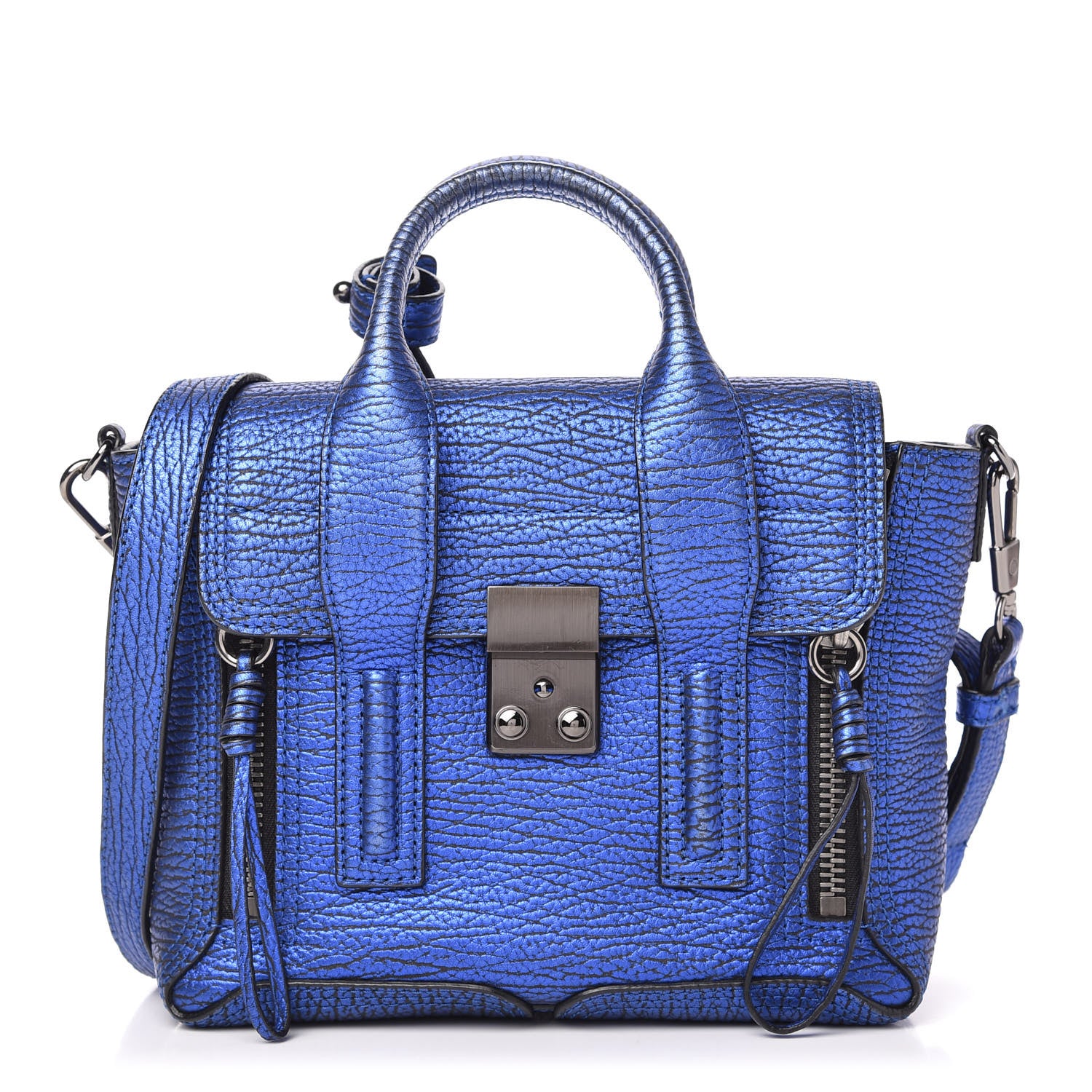 3.1 Phillip Lim Metallic Textured Calfskin Mini Pashli Satchel Electric Blue 1 of 9