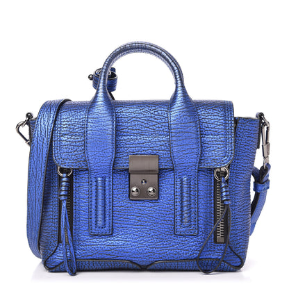 3.1 Phillip Lim Metallic Textured Calfskin Mini Pashli Satchel Electric Blue 1 of 9