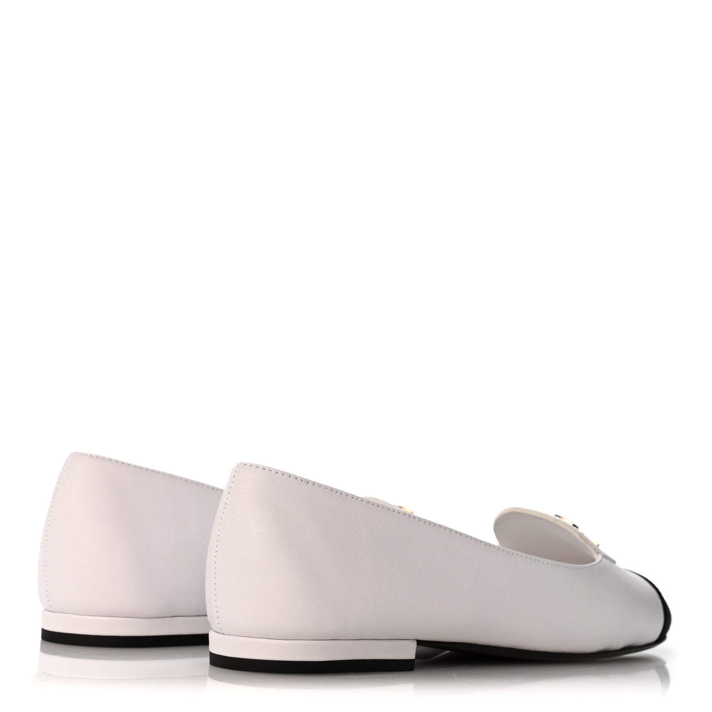 Calfskin Grosgrain Cap Toe CC Moccasin Loafers 37 White Black