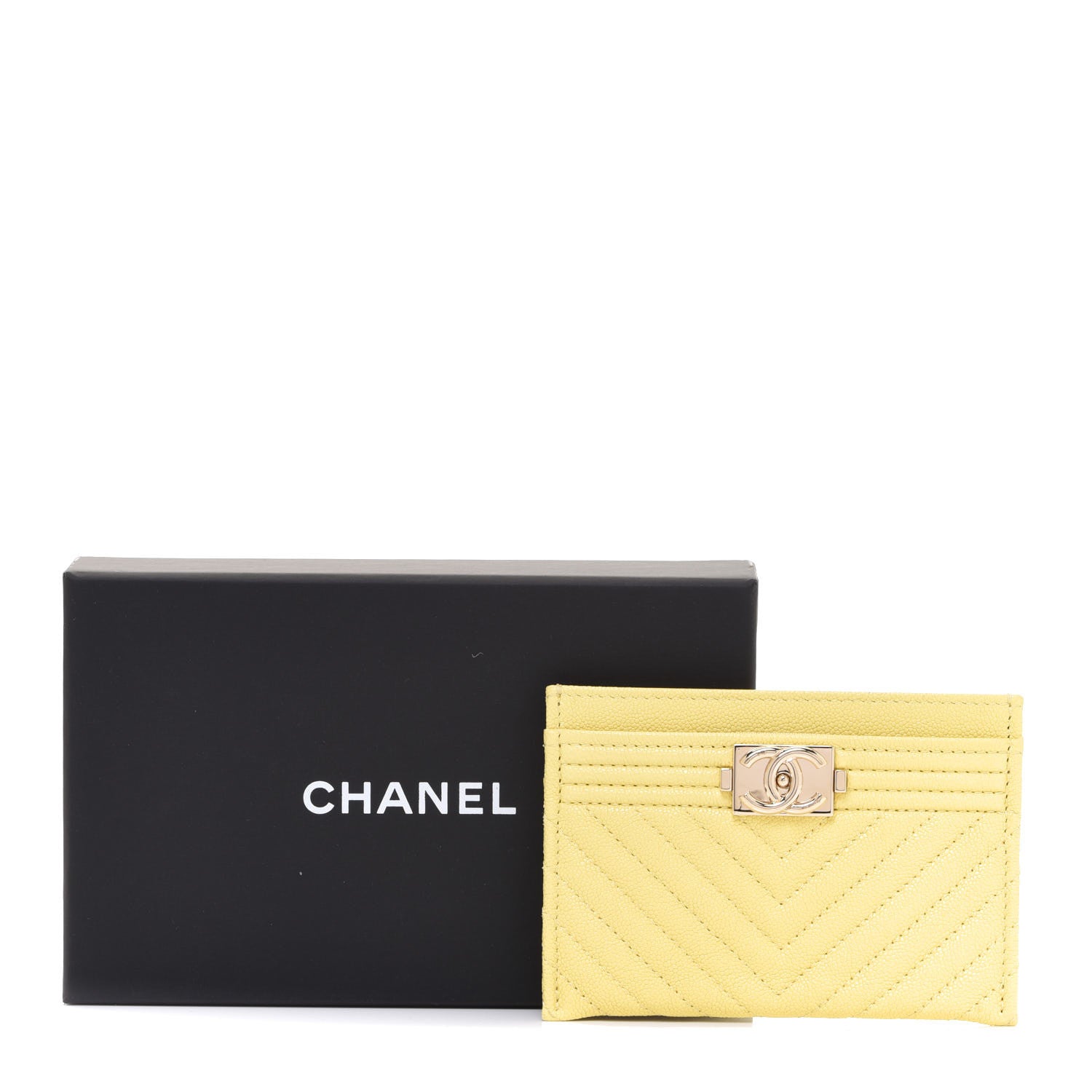Chanel Caviar Chevron Quilted Boy Card Holder Yellow 9 of 9