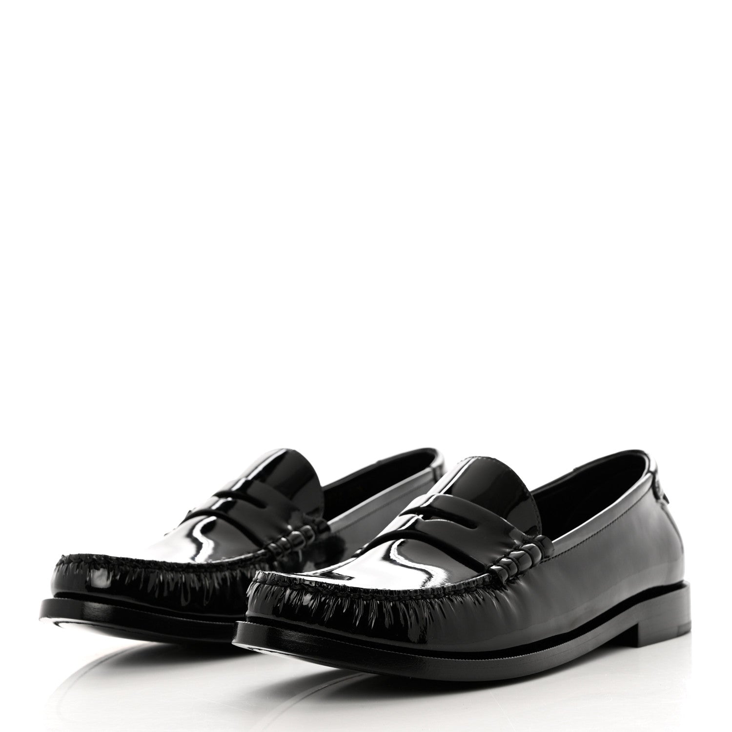 Saint Laurent Patent Calfskin Penny Loafers 40.5 Black 2 of 9