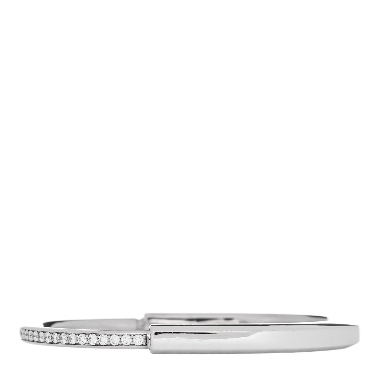 18K White Gold Diamond Tiffany Lock Half Pave Bangle Bracelet