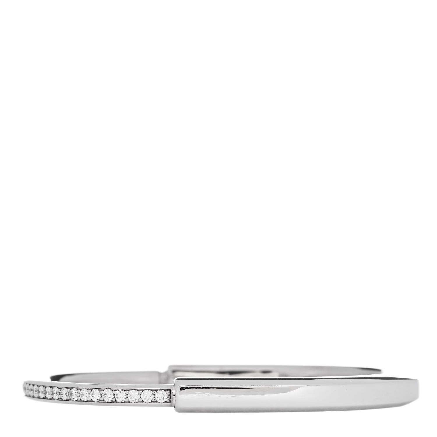 Tiffany 18K White Gold Diamond Tiffany Lock Half Pave Bangle Bracelet 1 of 4