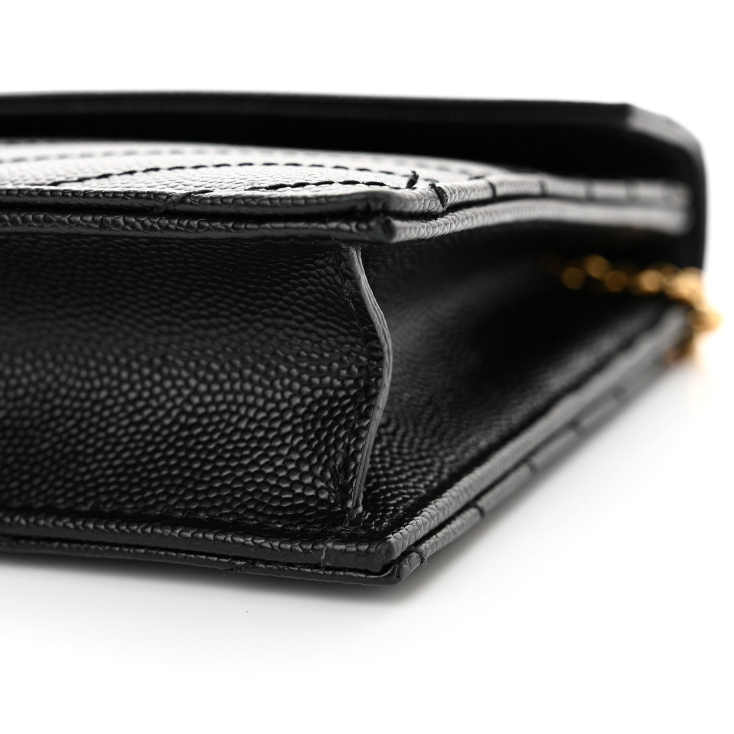 Saint Laurent Grain De Poudre Matelasse Chevron Monogram Envelope Chain Wallet Black 10 of 12