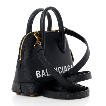 Balenciaga Signature Grained Calfskin XXS Ville Top Handle Bag Black White 3 of 10