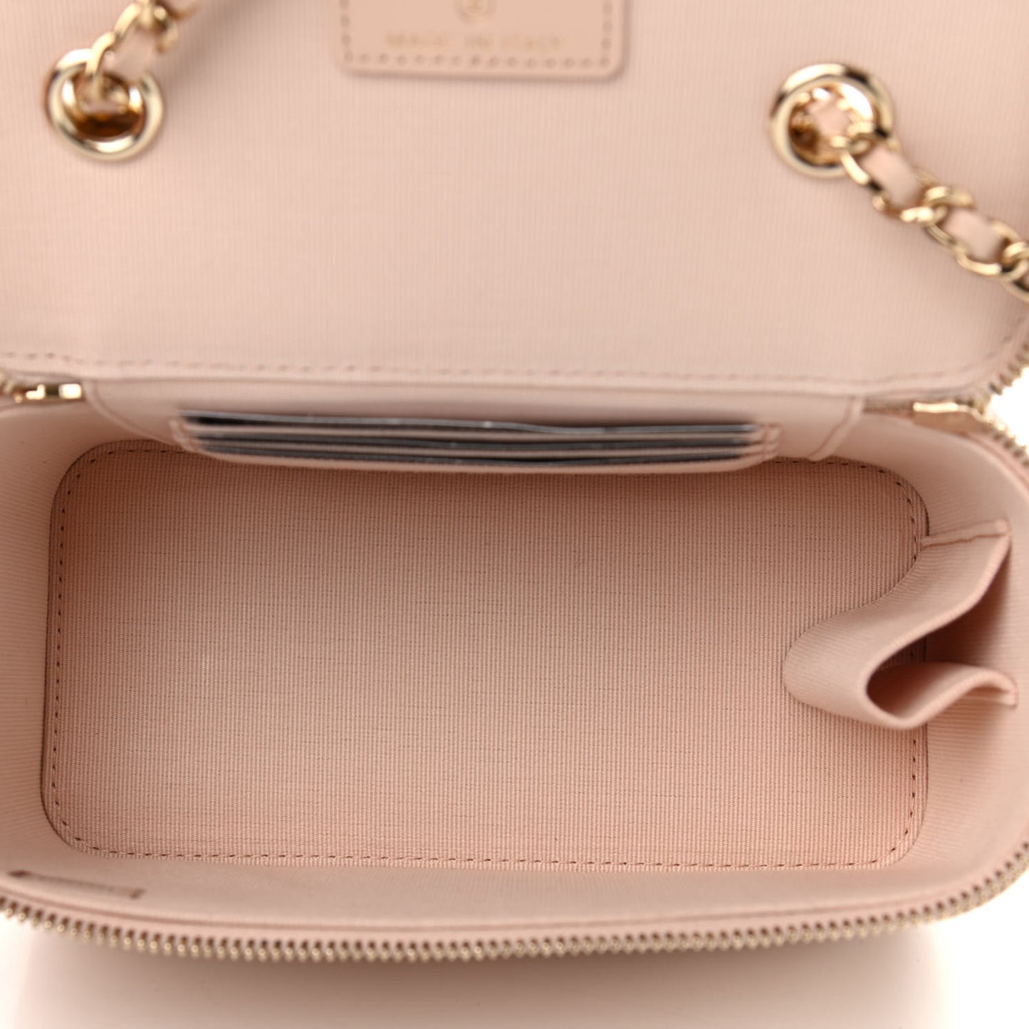 Caviar Quilted Small Vanity Case With Chain Light Beige