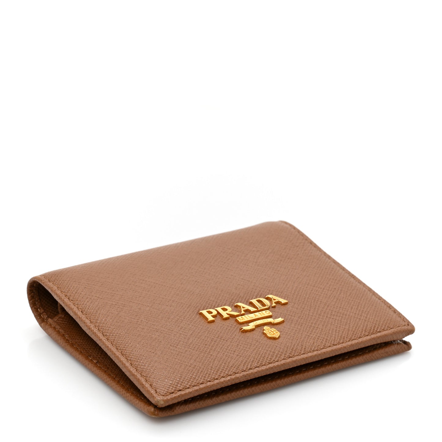 Saffiano Metal Compact Snap Bi-Fold Wallet Caramel