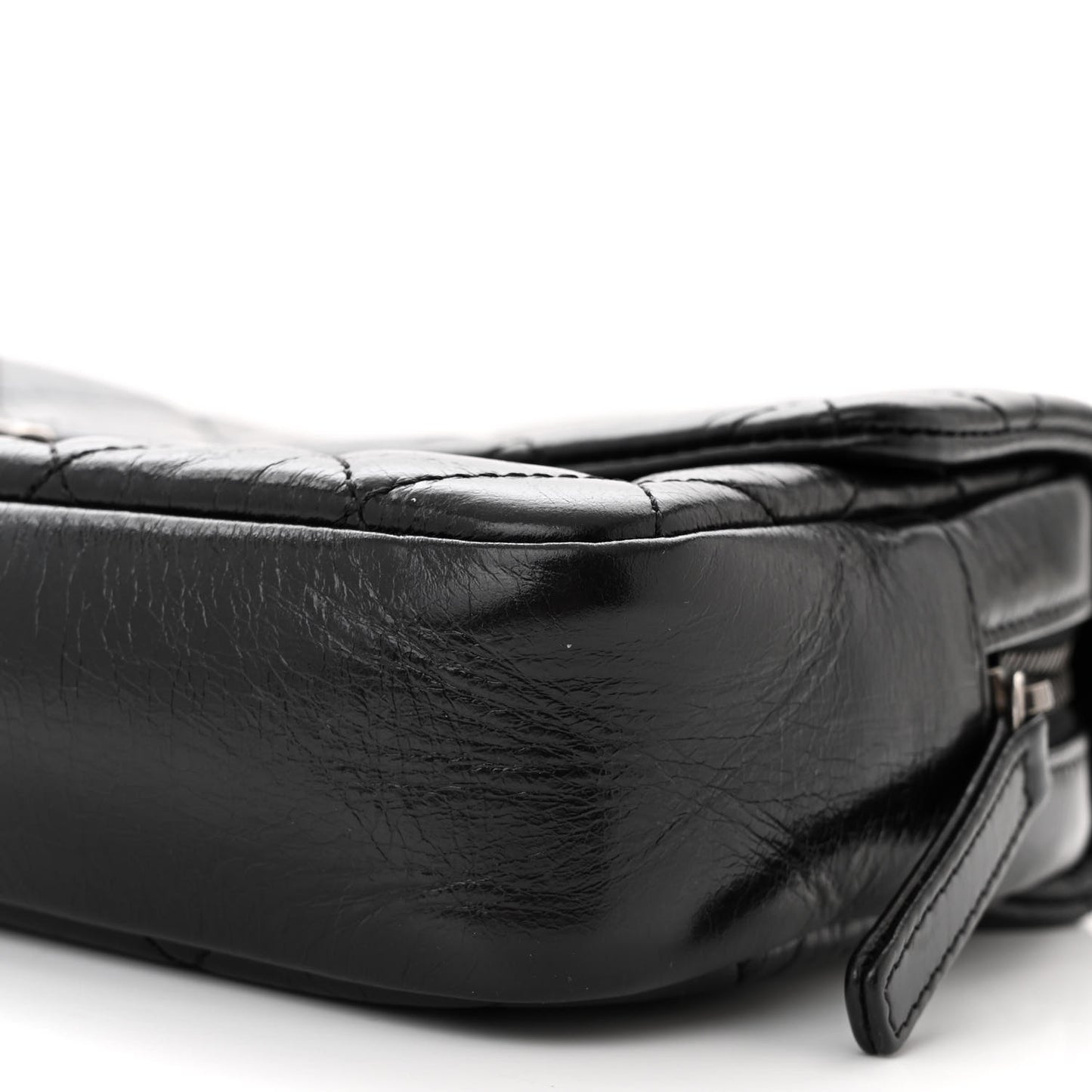 Glazed Calfskin Quilted Medium Duo Color Flap Black