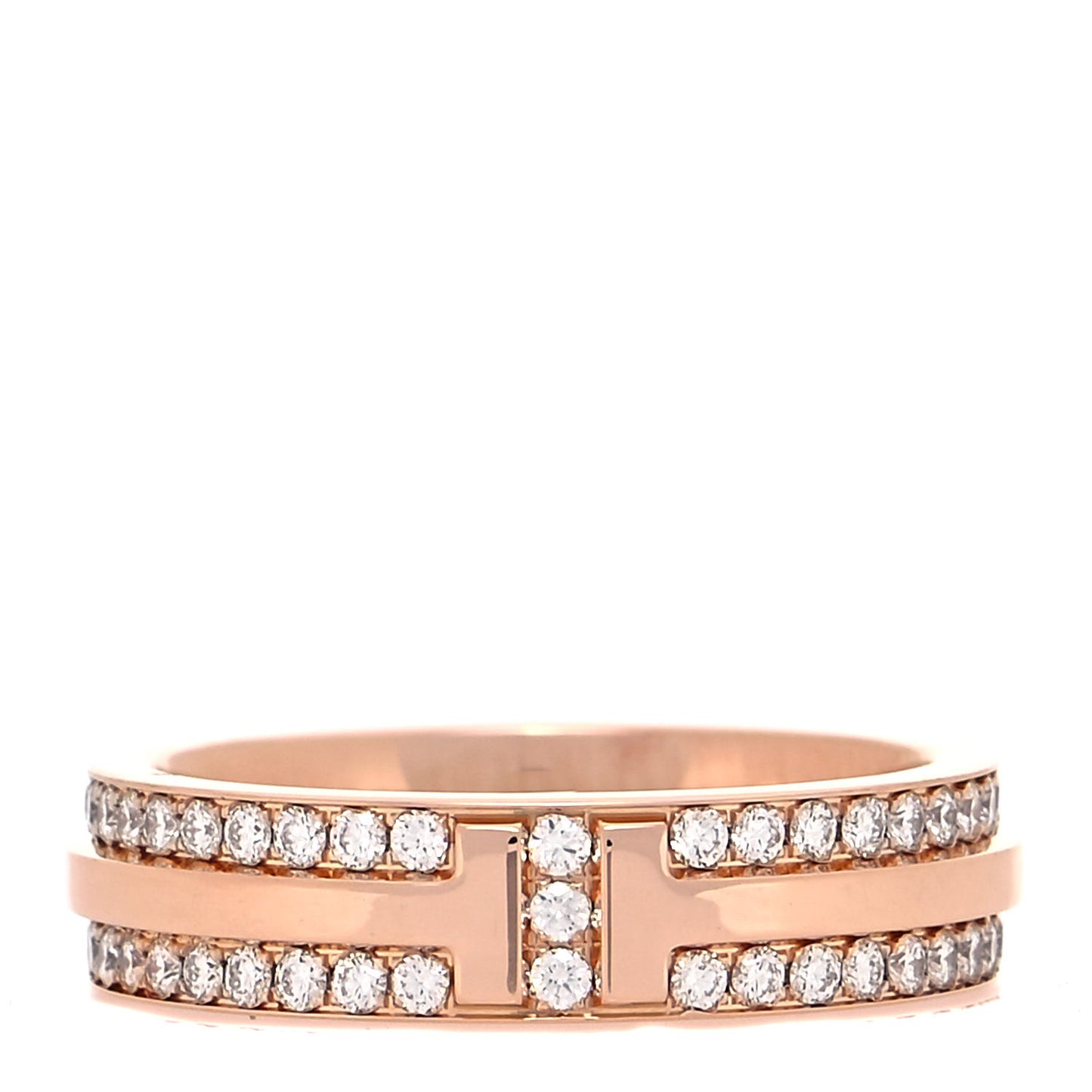18K Rose Gold Diamond Narrow T Two Pave Ring 47 4