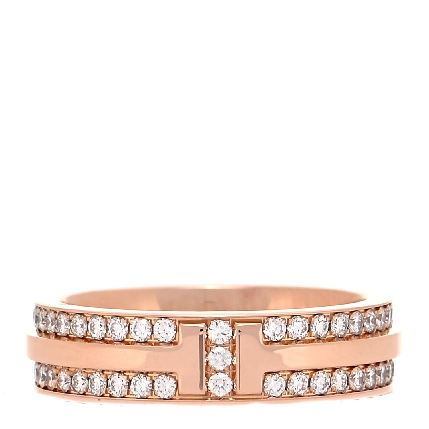 Tiffany 18K Rose Gold Diamond Narrow T Two Pave Ring 47 4 1 of 4