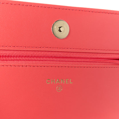 Chanel Lambskin Quilted Wallet On Chain WOC Coral 6 of 12