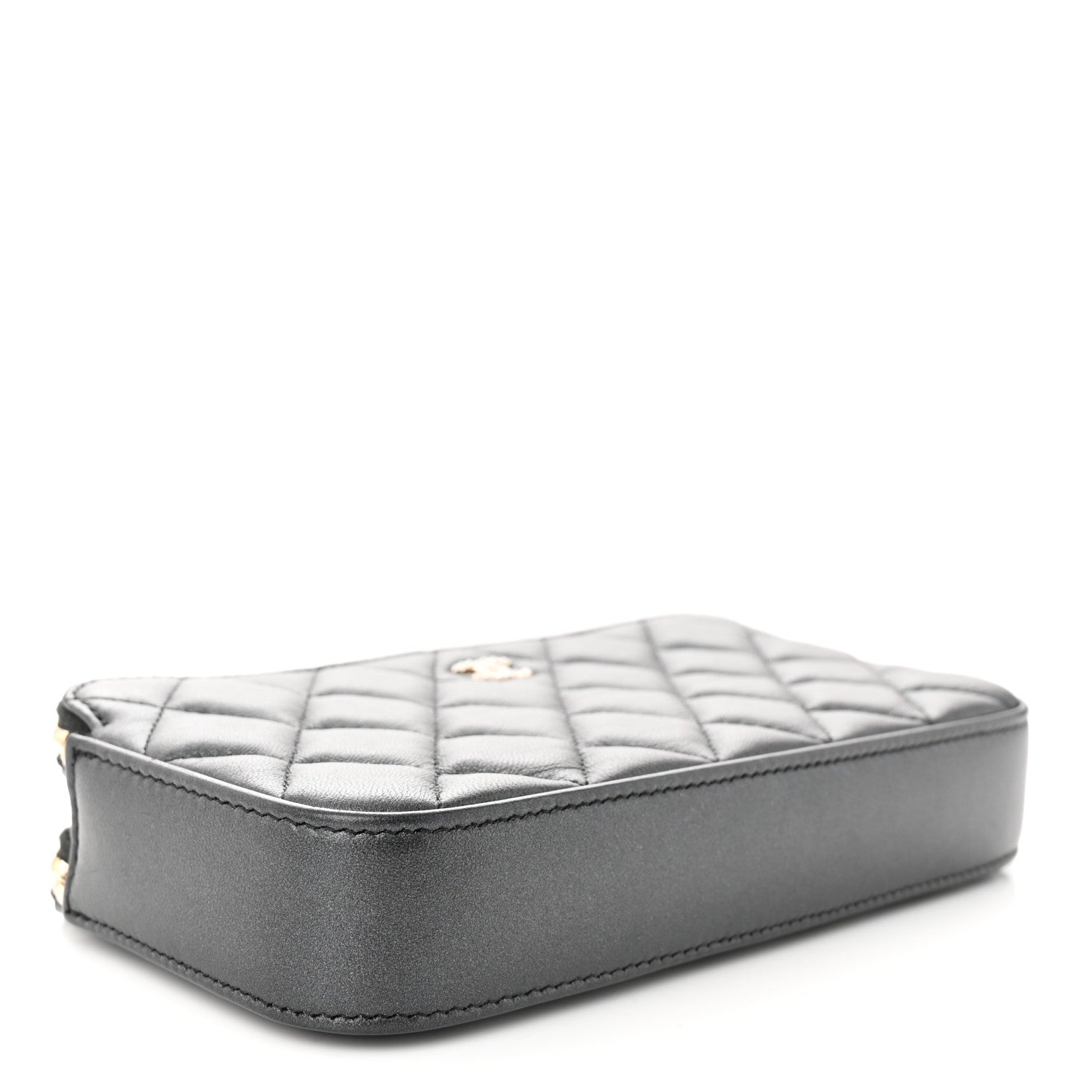 Chanel Iridescent Lambskin Quilted Pearl Clutch With Chain Black 4 of 12