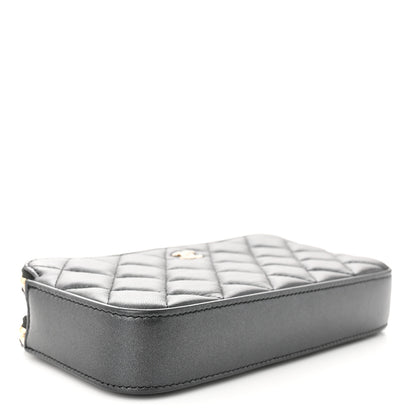 Chanel Iridescent Lambskin Quilted Pearl Clutch With Chain Black 4 of 12
