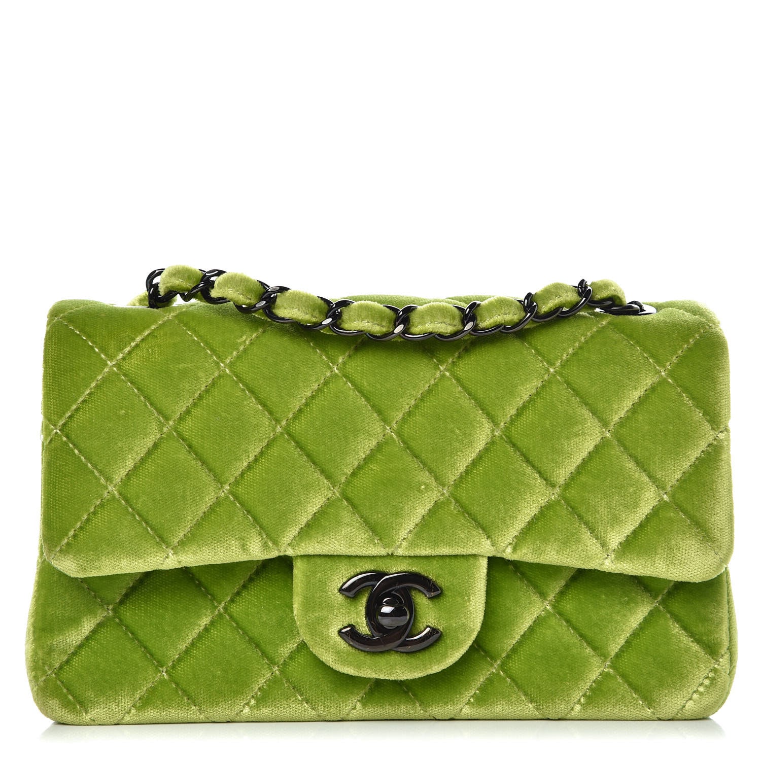 Chanel Velvet Quilted Mini Rectangular Flap Green 1 of 10