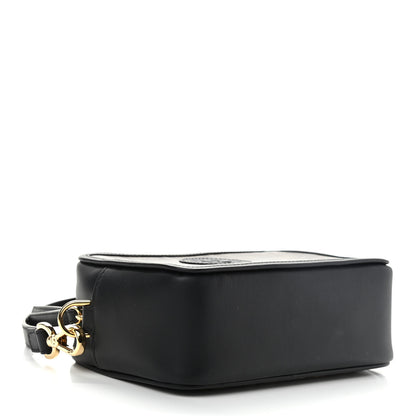 Fendi Glazed Fabric Vitello Century FF 1974 Stamp Patch Mini Camera Case Mogano Panna Black 4 of 9