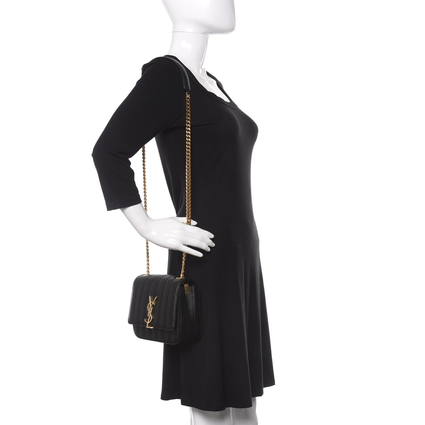 Grain De Poudre Matelasse Monogram Small Vicky Chain Bag Black