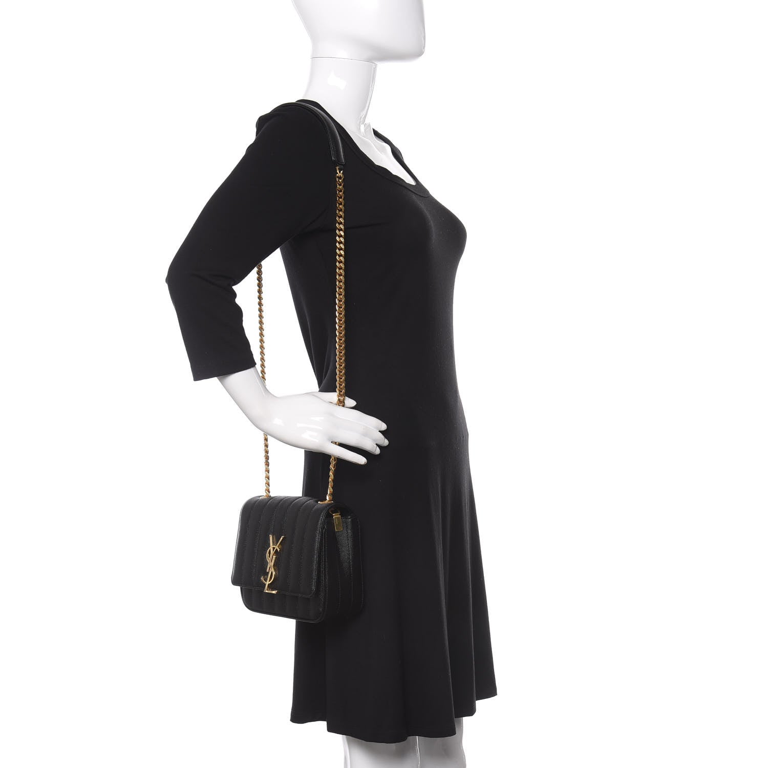Saint Laurent Grain De Poudre Matelasse Monogram Small Vicky Chain Bag Black 2 of 10