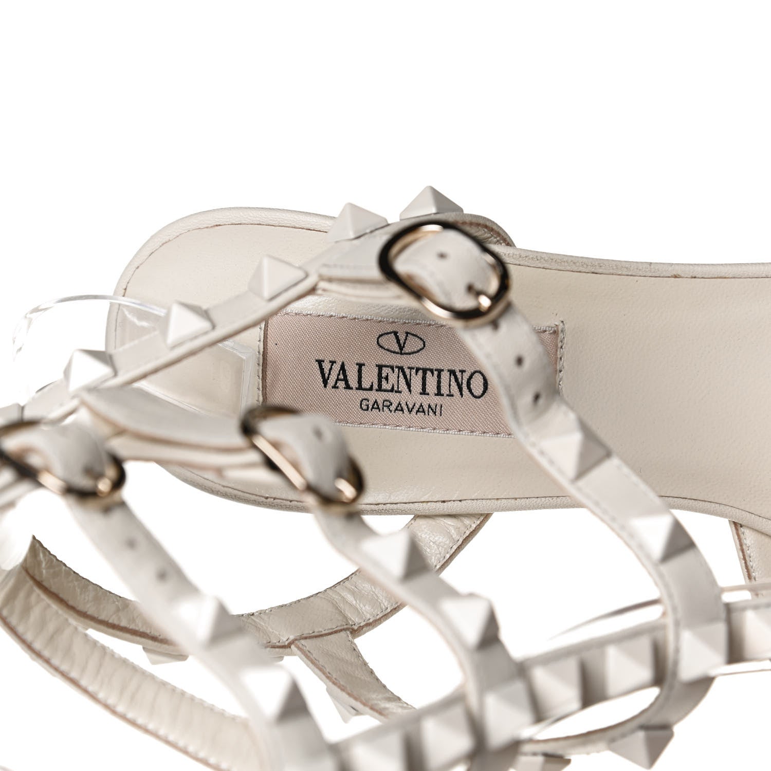 Valentino Garavani Calfskin Lacquered Monochrome Rockstud Ankle Strap 65mm Pumps 36.5 Ivory 9 of 11