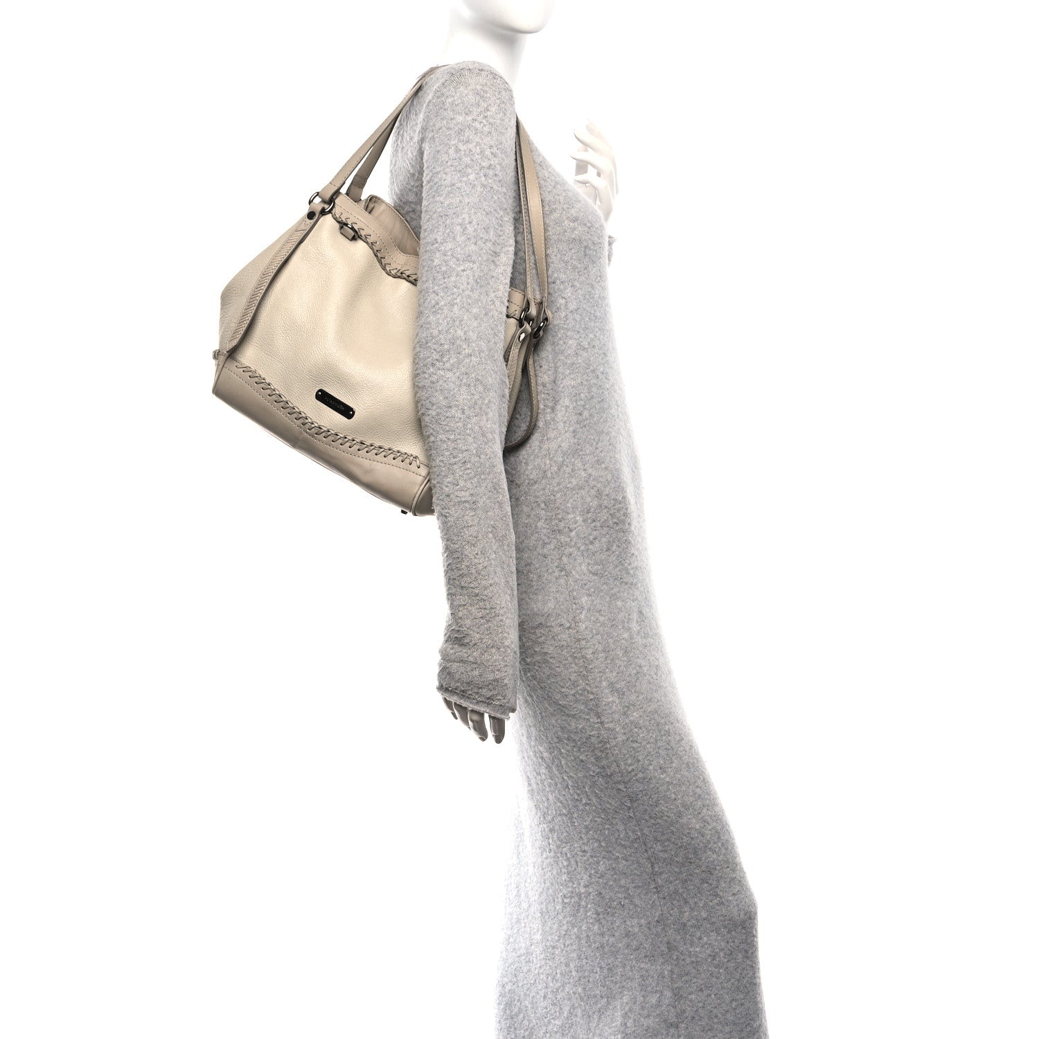 Burberry Grainy Calfskin Braided Small Canterbury Tote Beige