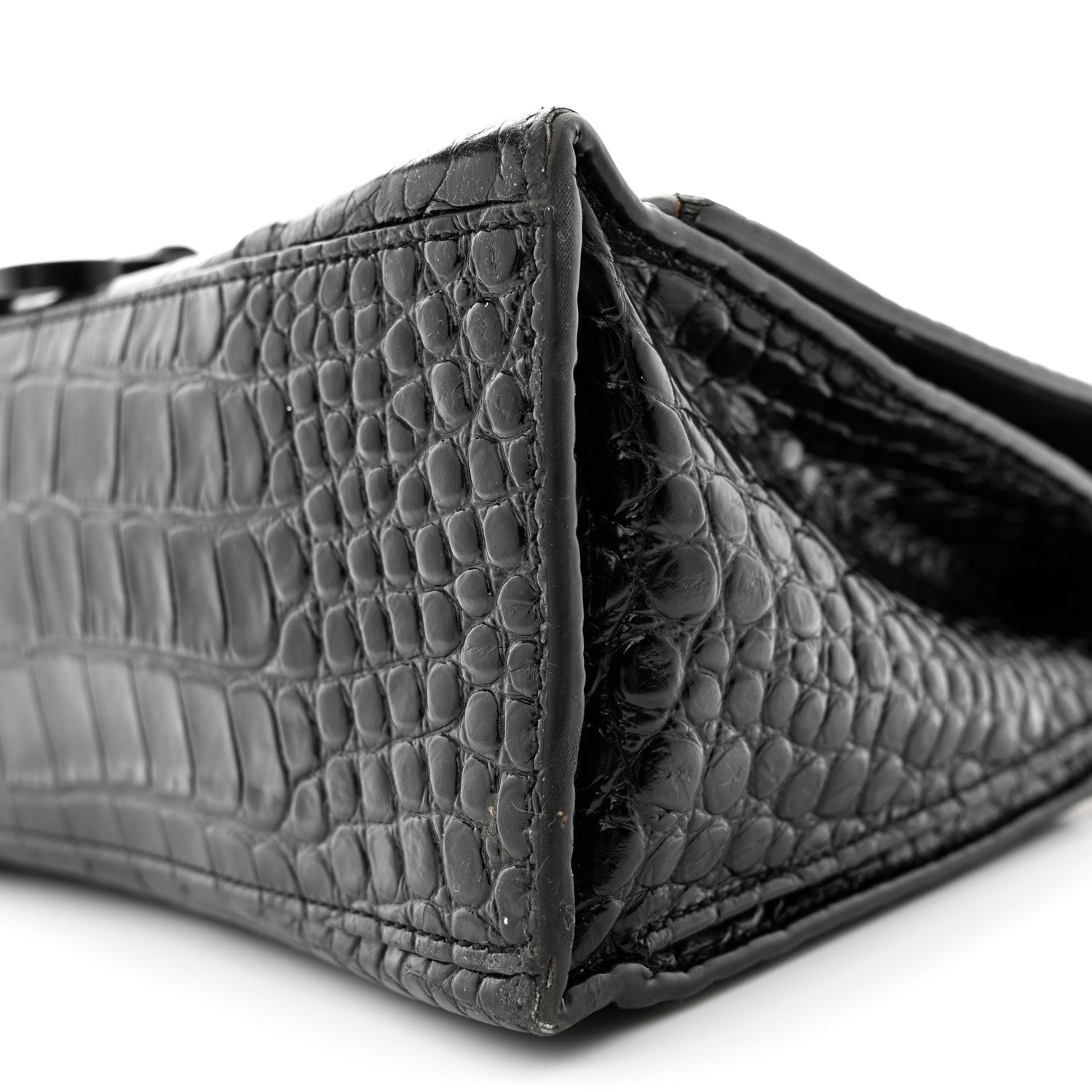 Balenciaga Shiny Calfskin Monochrome Crocodile Embossed Medium Hourglass Top Handle Bag Black 10 of 20