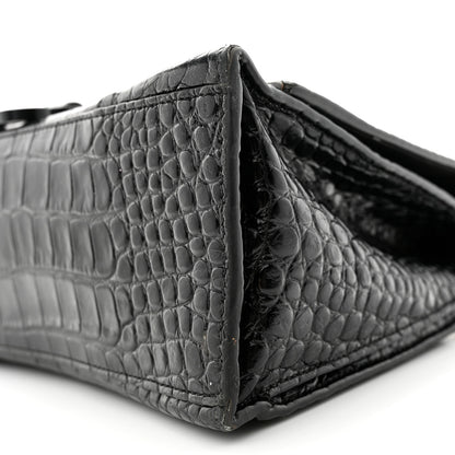Balenciaga Shiny Calfskin Monochrome Crocodile Embossed Medium Hourglass Top Handle Bag Black 10 of 20