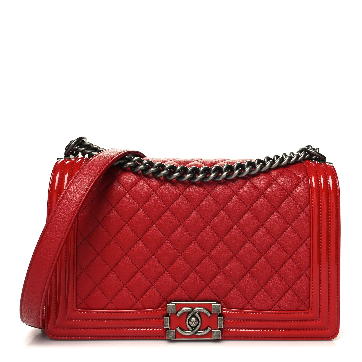 Goatskin Patent Quilted New Medium Boy Flap Red