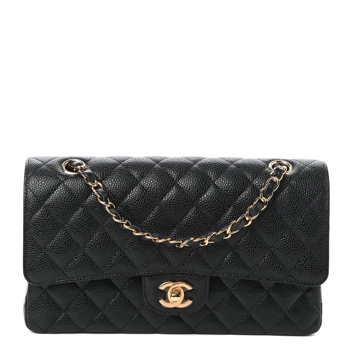Caviar Quilted Medium Double Flap Black