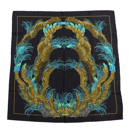 Gucci Silk Peacock Feather Printed Square Scarf Black Yellow 1 of 5