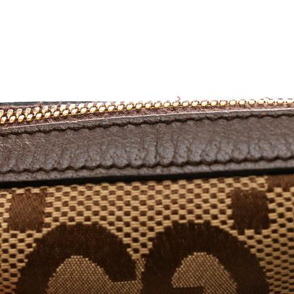 Gucci Monogram Jumbo GG Textured Dollar Calfskin Web Messenger Shoulder Bag Camel Ebony New Acero 12 of 13