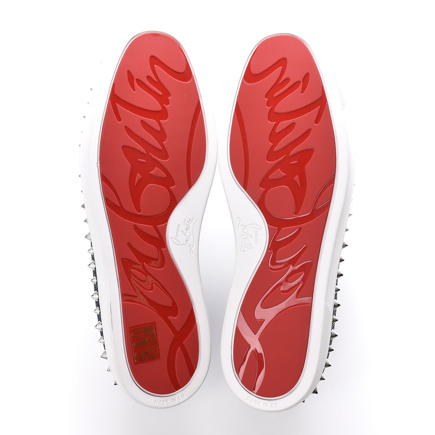 Christian Louboutin Lame Lux Mens Spikes Pik Boat Flat 43 Denim Silver 5 of 8