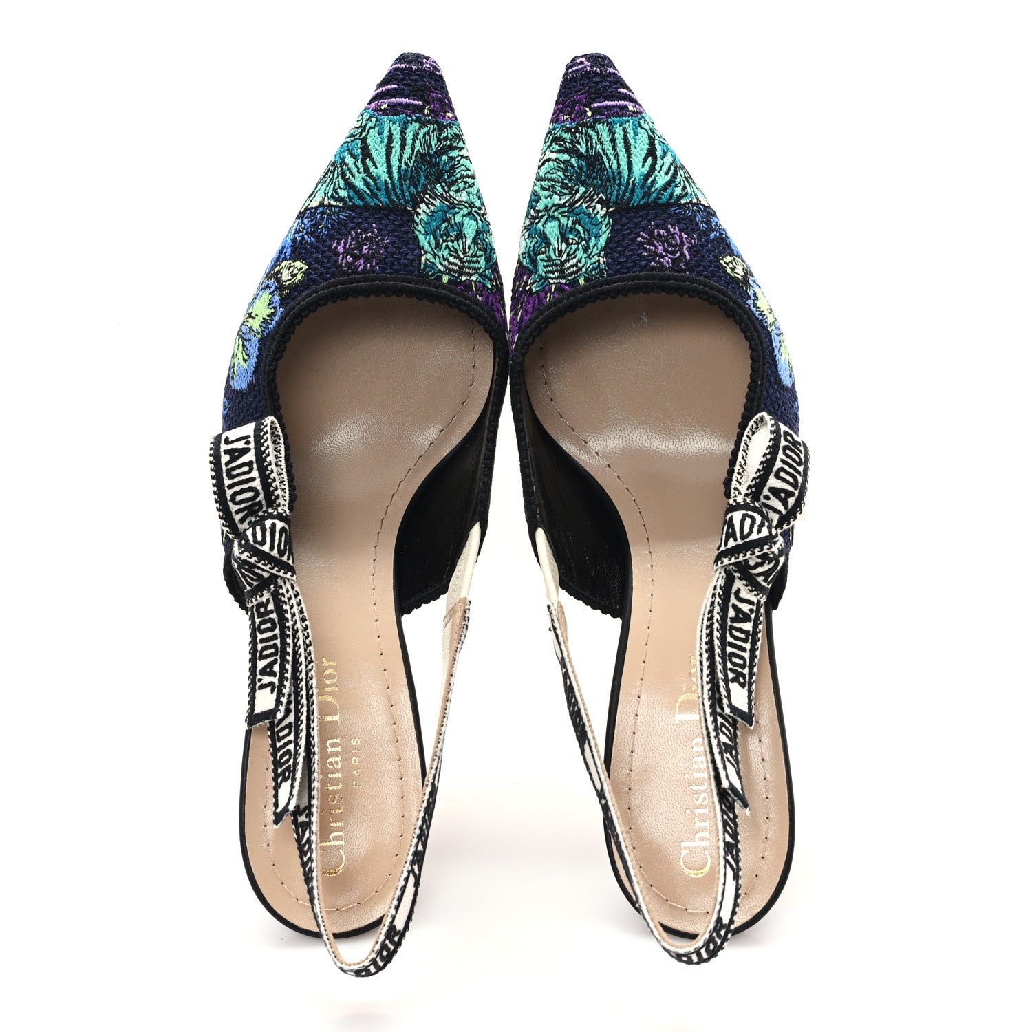 Christian Dior Canvas Embroidered Voyage Cotton Ribbon J'Adior Slingback 65mm Pumps 38 Multicolor 2 of 10
