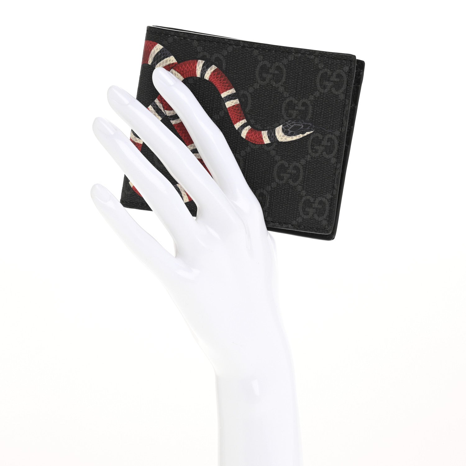 Gucci GG Supreme Monogram Kingsnake Nice Bi-Fold Wallet Black Grey 2 of 10