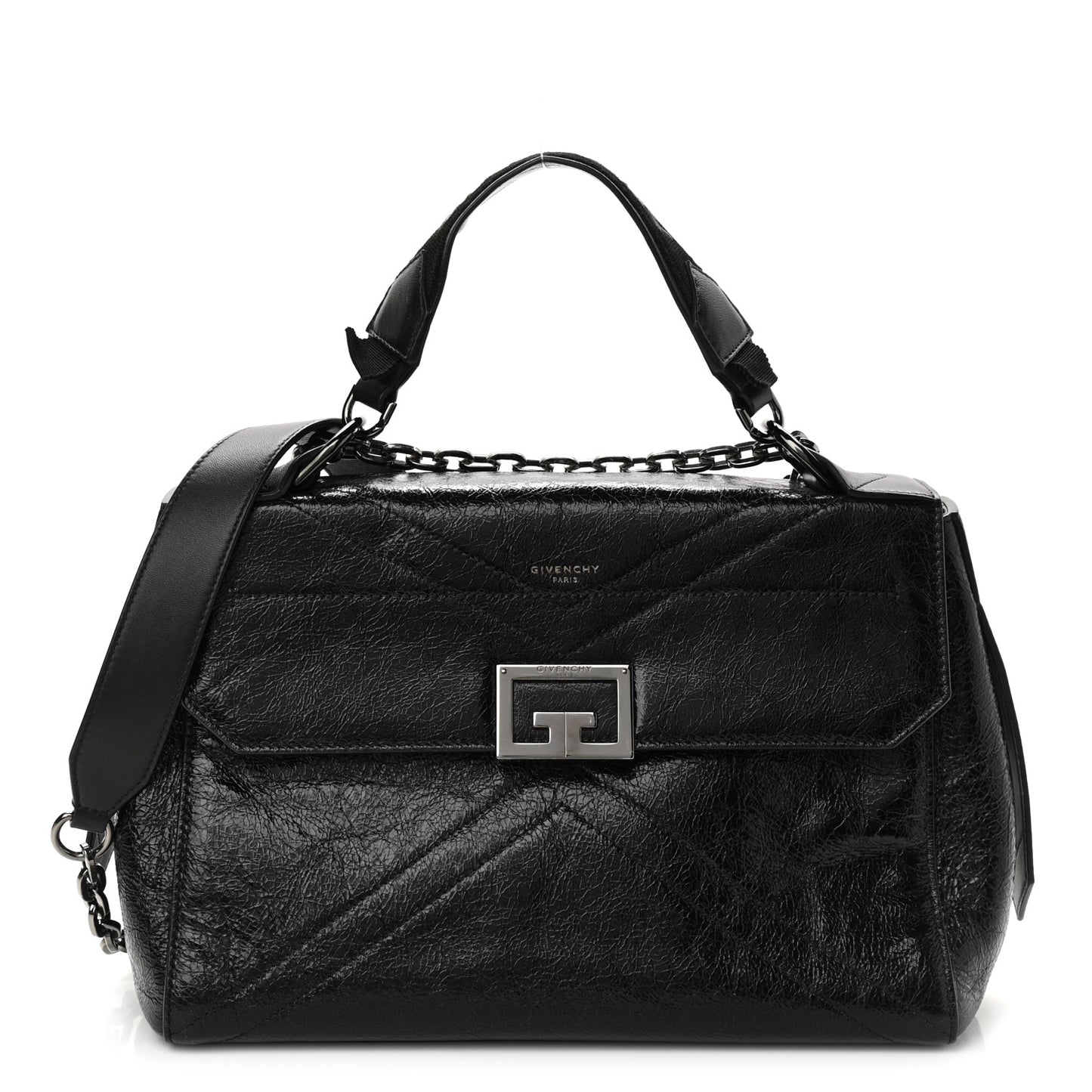 Creased Patent Calfskin Medium ID Flap Black