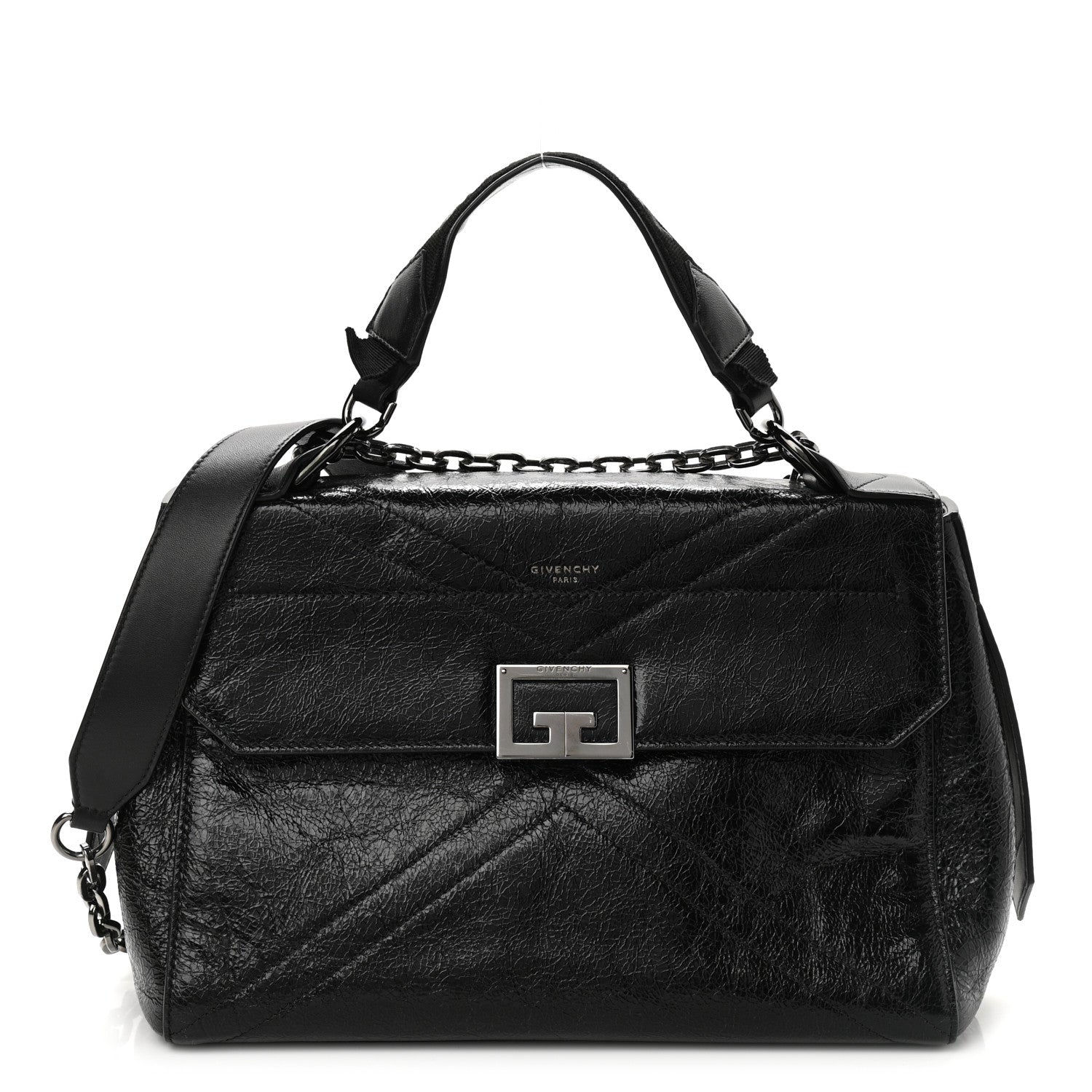 Givenchy Creased Patent Calfskin Medium ID Flap Black 1 of 10